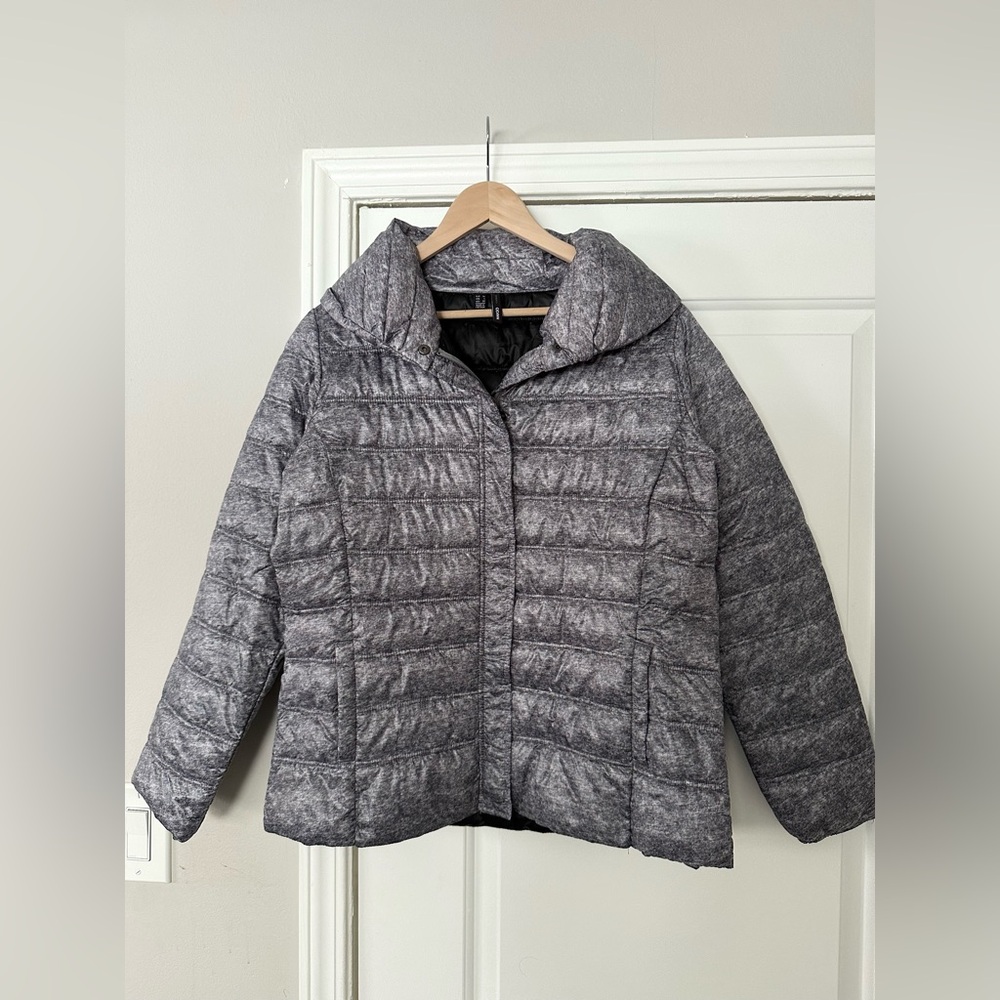 New Mango Quilted Puffer Jacket in Heathered Gray, Size Large